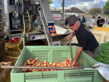 La foire du Mans ouvre ses portes et nous sommes déjà en train de préparer nos 6 délicieux jus. Jus de pommes, pommes/poires, pommes/carottes, pommes/kiwis,...